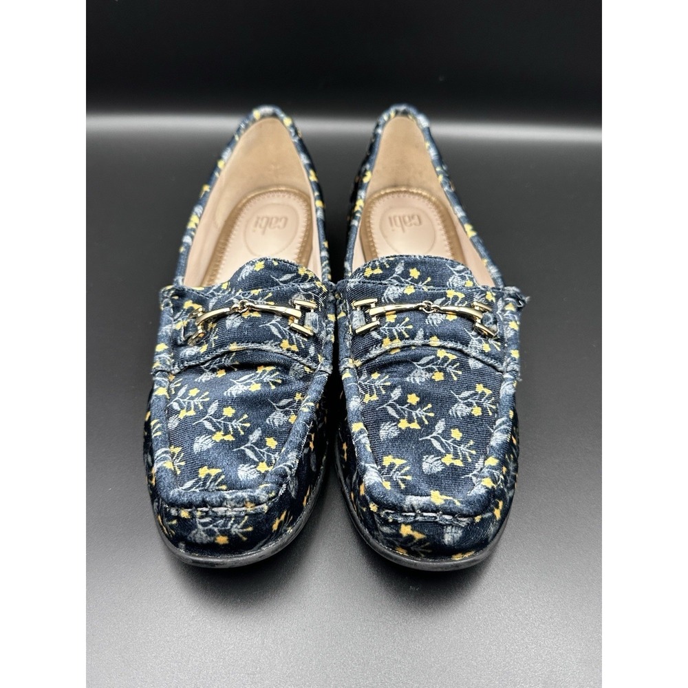 Cabi Carnaby Size 8M Blue Velvet Floral Gold Horsebit Loafers Womens Slip On